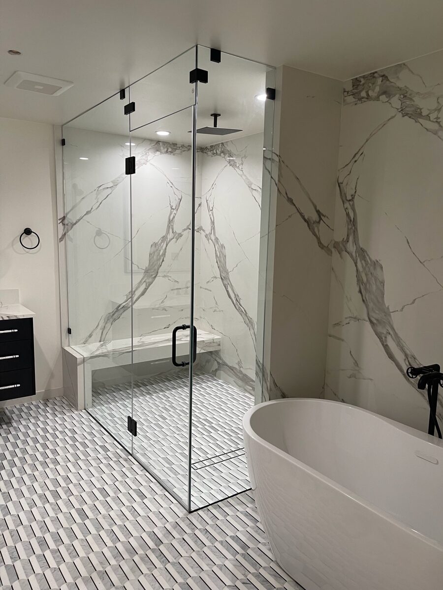 Malibu Marble Bathroom by Mayadana Construction — Malibu, CA